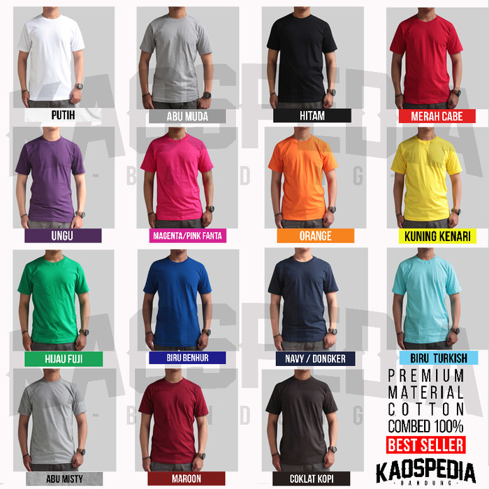 Kaos Polos 100% Cotton Combed 30S Bandung Size S, M, L
