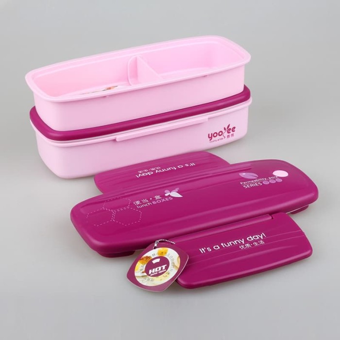 Kotak Makan Bekal Lunch Box BPA Free 2 tingkat Yooyee 370 dengan Tas