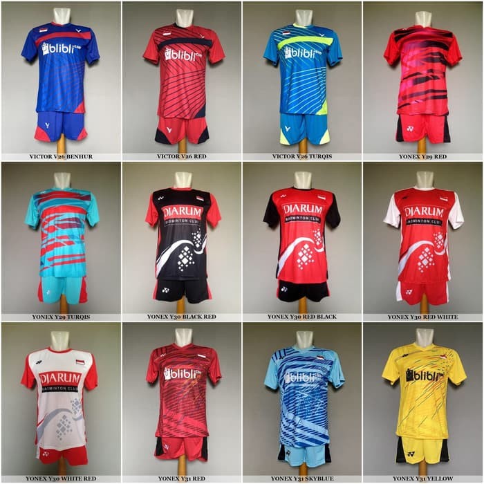 Baju Olahraga Kaos Badminton Setelan Bulutangkis Lining Victor Yonex