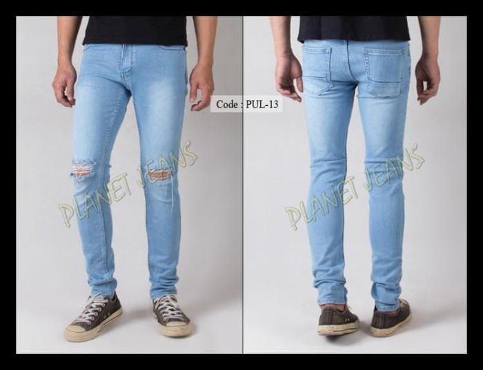 Celana Jeans Pria Ripped Sobek / Robek Lutut Model Skinny / Pensil