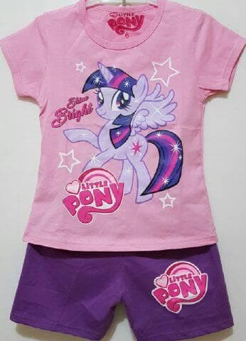 Kaos Anak Cewek Setelan Karakter Kuda Pony Pink. Bahan Katun. Size 1 6
