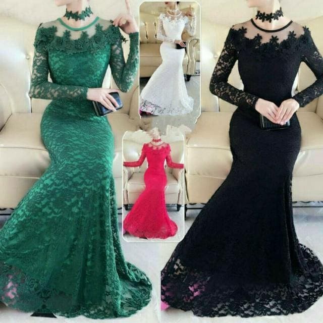 LONG PARTY DRESS Baju Gaun Pakaian Pesta Pengapit Pengantin Brukat 1