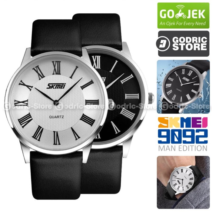Skmei 9092 Jam Tangan Pria Cowok Kulit Leather Casio Casual Wr 30m - Putih
