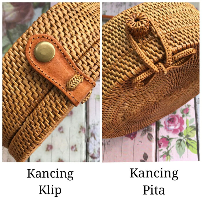 TAS ROTAN BULAT 18cm ~ Motif Polos / Tas Ate / Rattan Bag