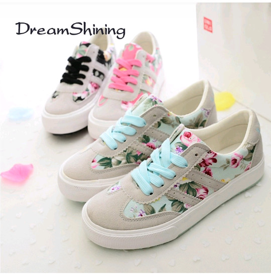 Sepatu Kets wanita motif bunga - Hitam, 36