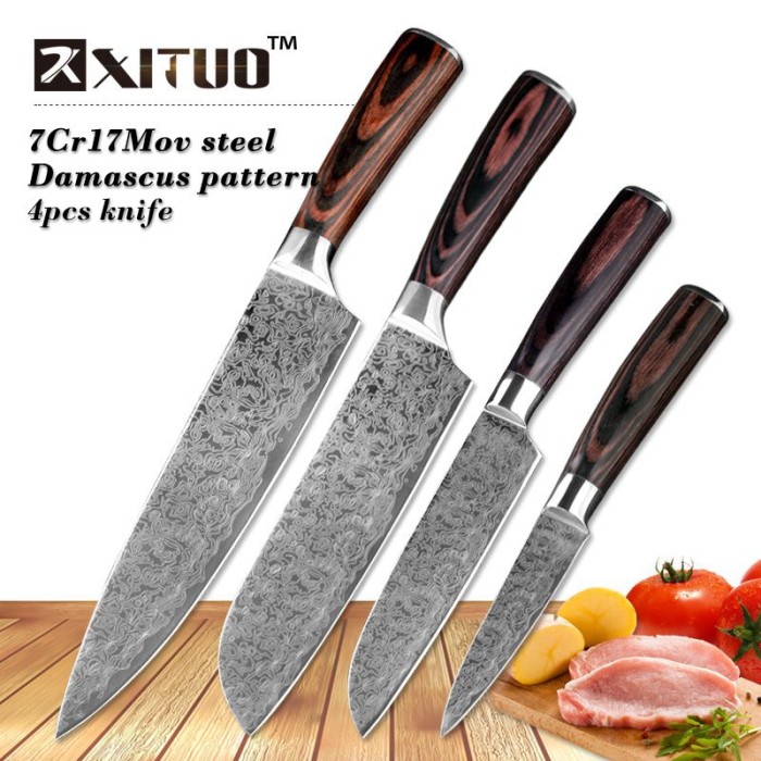 Jual Imitatif Xituo 4 Pcs Set Pisau Dapur Pengupas Damaskus Jual Imitatif Xituo 4 Pcs Set Pisau Dapur Pengupas Damaskus