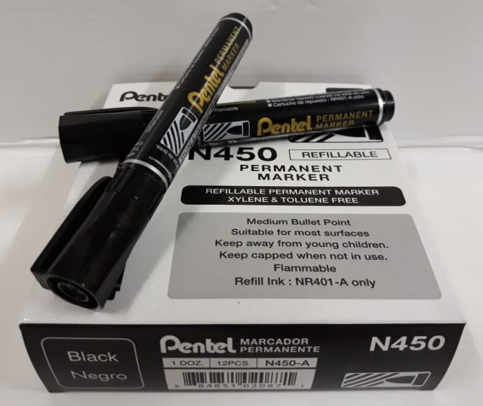 Pentel N850 Permanent Marker Metal Glass Wood BLACK Bullet