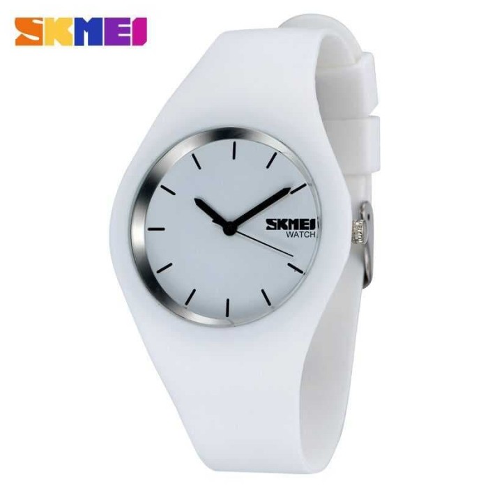 Jam Tangan Wanita Putih Original Skmei Analog Casio Tipis Cantik Unik - Putih