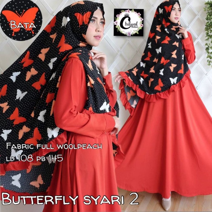 Harga Gamis Syar I Cantik Motif Kupu Jilbab Rempel Hq By Chilwol Fashion 04 Harga Rp