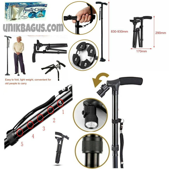 Tongkat Bantu Jalan Manula + Lampu LED/Tongkat Lipat Trusty Cane
