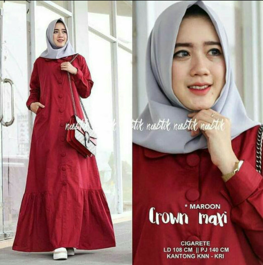 Baju Terusan Muslim Crown Maxi Hijab Koko Wanita Untuk Hari Raya Apple 4