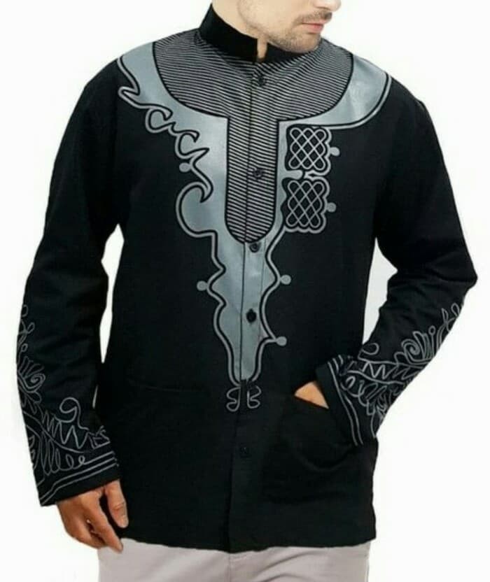 Outfit Jubah Jasko Hijab Muslim Baju Koko Black Panther Hitam Printing 3