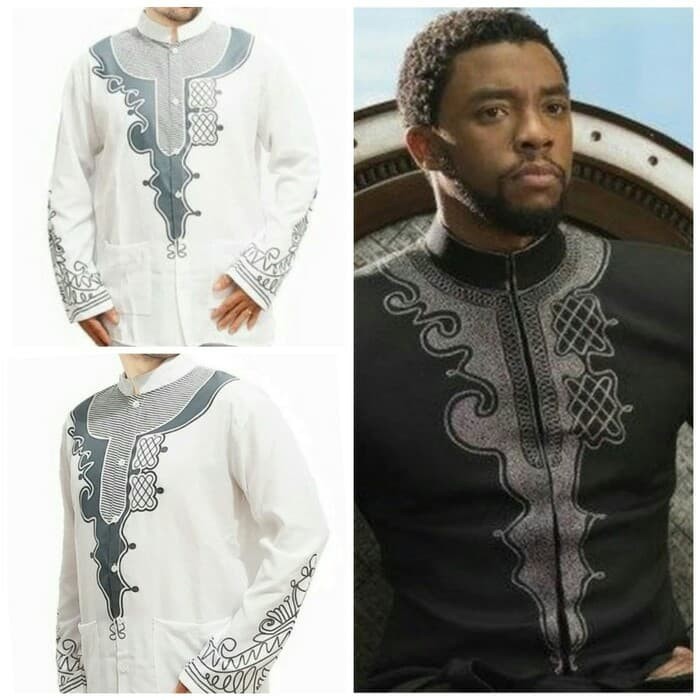 Outfit Jubah Jasko Hijab Muslim Baju Koko Black Panther Hitam Printing 1