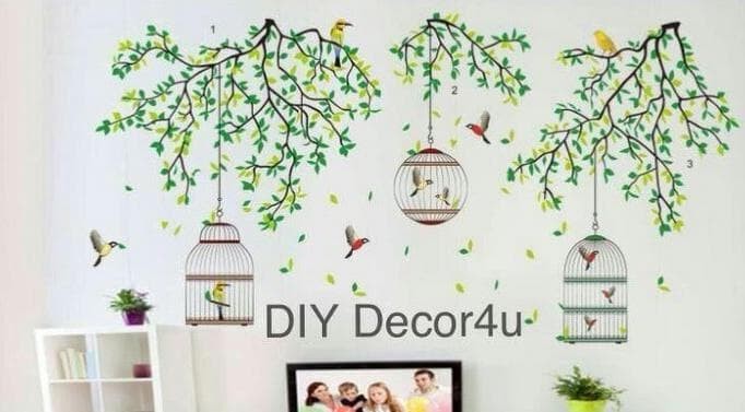 jual wallpaper dinding wall sticker 60x90 jm7259 leaves n 3 cage