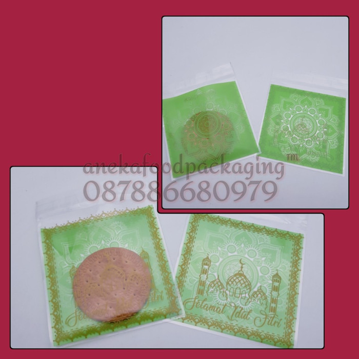 Jual Plastik Cookies Kue Souvenir Motif Lebaran Idul Fitri Hijau