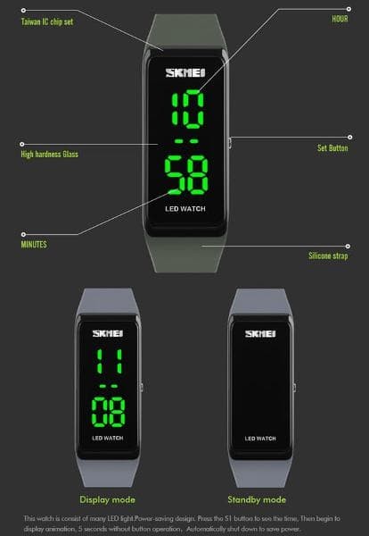 Jam Tangan Gelang Led. Merk Skmei. Merah. Anti Air 30M.