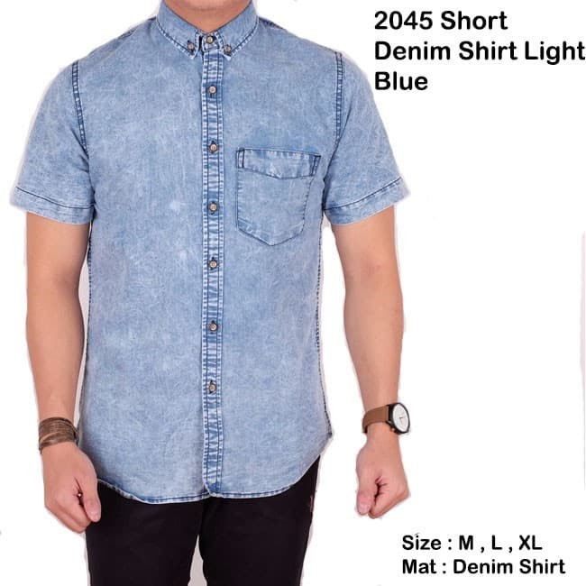 Kemeja Keren Pria Termurah kemeja denim pria lengan pendek dark grey