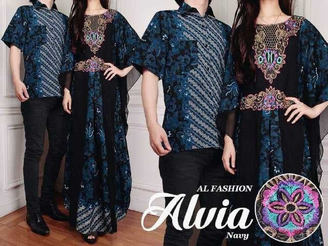 Baju Couple Alvia ( Sepasang Dress Kaftan + Kemeja ) Setelan Batik 2