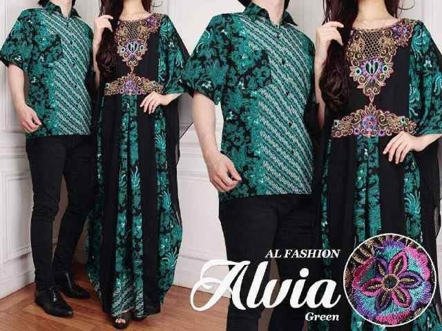 Baju Couple Alvia ( Sepasang Dress Kaftan + Kemeja ) Setelan Batik 3