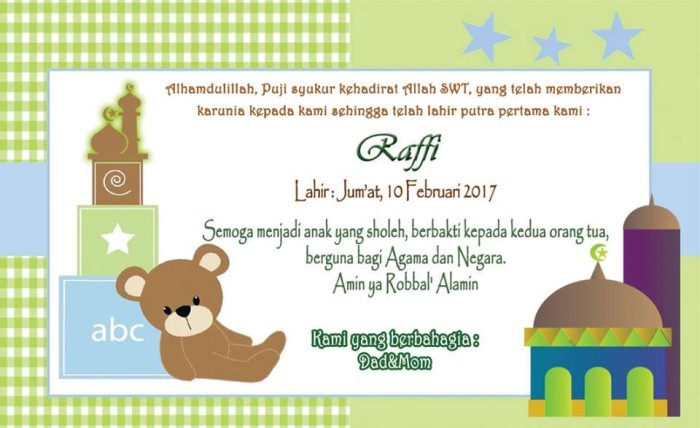 kartu nasi undangan aqiqah / kartu ucapan aqiqah