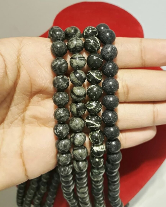 A-KHA Paket Kalung dan Gelang Black Jade 8mm "100% Batu Alam"