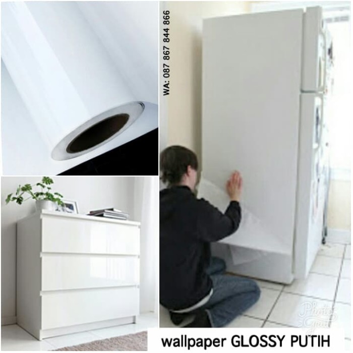 jual wallpaper sticker glossy putih polos murah wallstiker white
