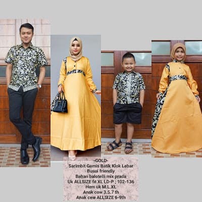 Sarimbit gamis batik keluarga bahan balotelli kombi prada warna gold - Emas