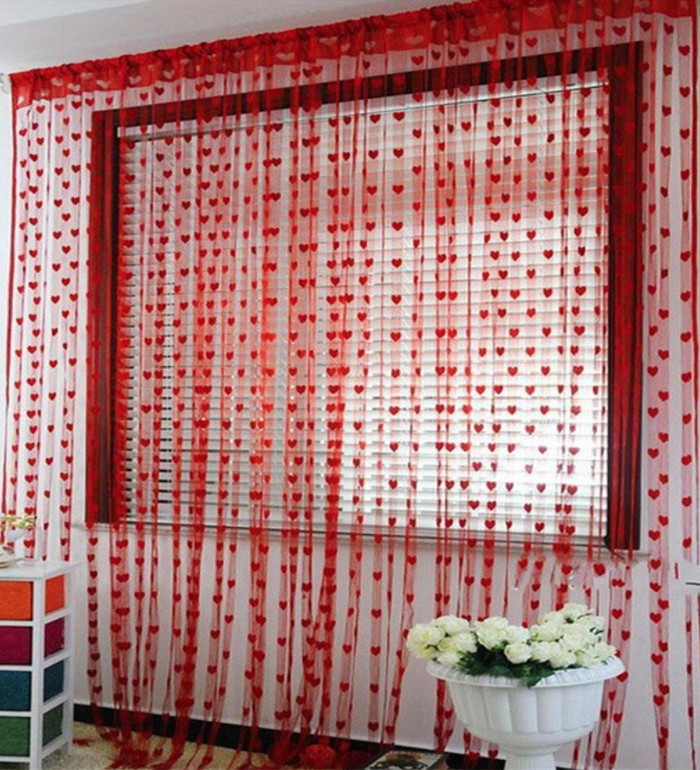 Tirai Benang Motif Love / Dekorasi Tirai Jendela / Tirai Pintu / Tirai - Hitam