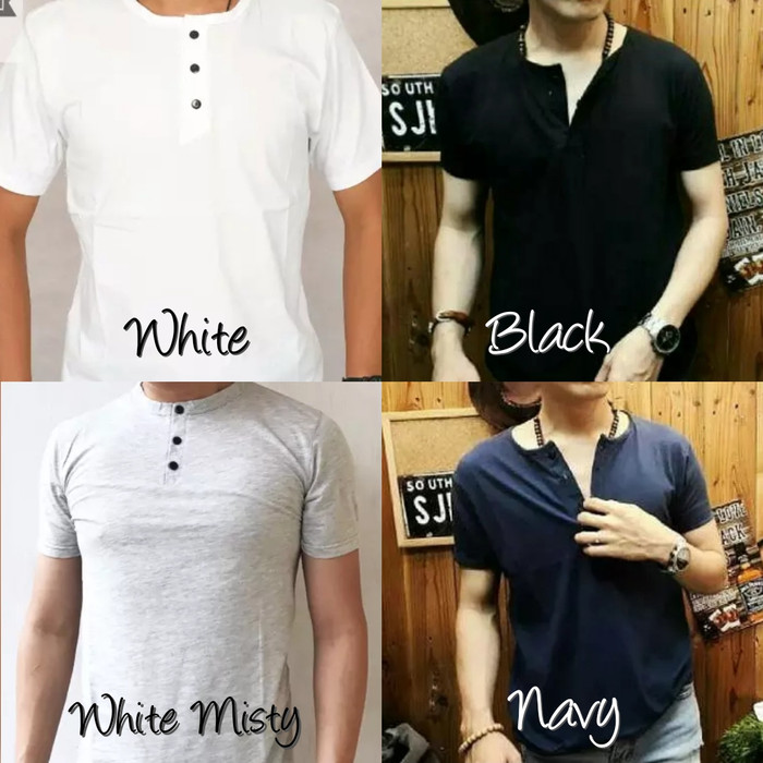 Kaos Pria/Kaos Polos Kancing/Kaos Polos/Kaos Pria Terbaru/Kaos Simple - Hitam, M