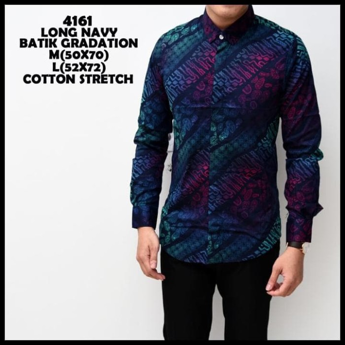 Kemeja Batik Pria Gradation Navy Panjang Slimfit Baju Batik
