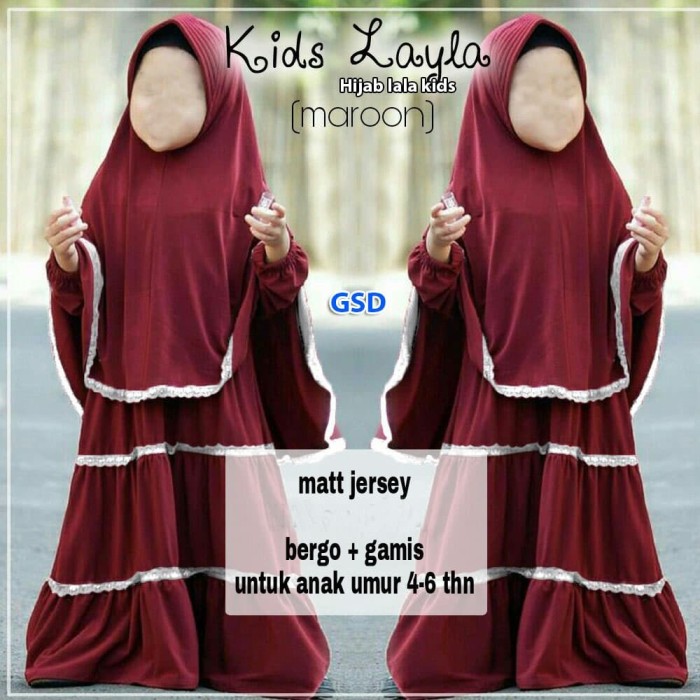 Baju Gamis Muslim Anak Perempuan - Kids layla maroon-hijab lala kids