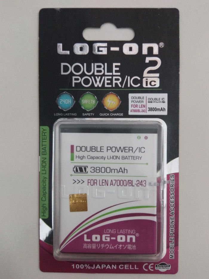 Batre Dobel Power Lenovo A7000/BL-243 Baterai/Battery Log On Double IC