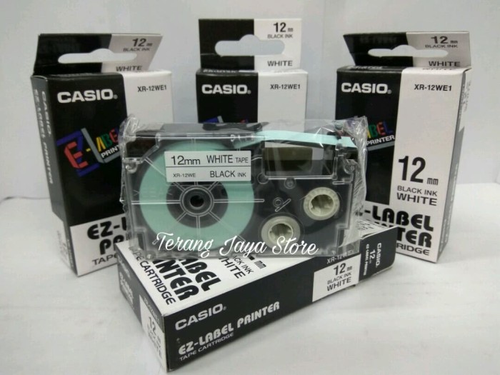 Tape Label Casio Black Ink White XR-12WE1 Label Casio 12mm (Putih)
