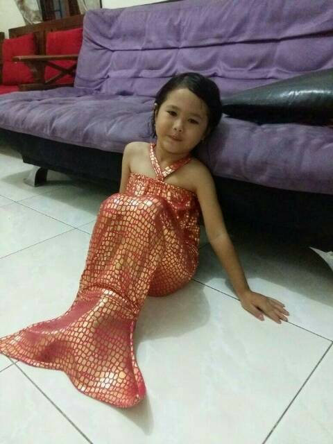 Jual baju renang anak dress mermaid sisik putri ikan