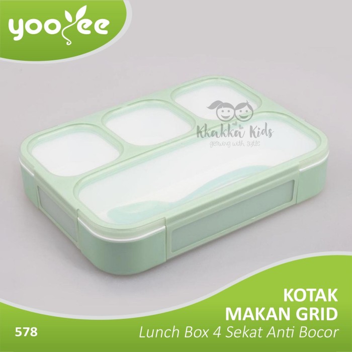 Yooyee - Kotak Makan Grid Bento Lunch Box 4 Sekat Anti Bocor - Green