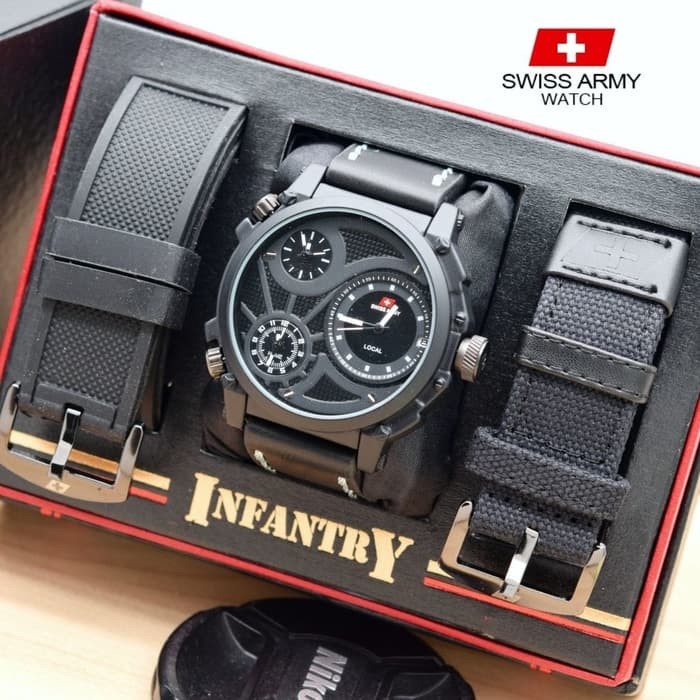 JAM TANGAN PRIA SWISS ARMY KULIT INFANTRY FULL SET