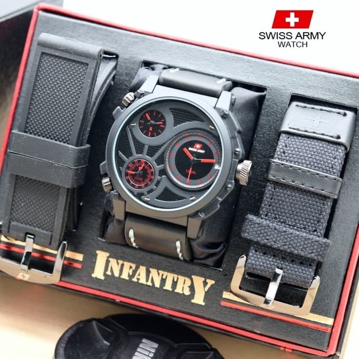 JAM TANGAN PRIA SWISS ARMY KULIT INFANTRY FULL SET