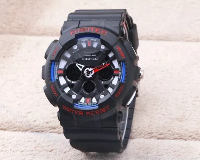 Jam Tangan Pria Wanita Sport Digitec 2032 Tahan Air Black dual Time