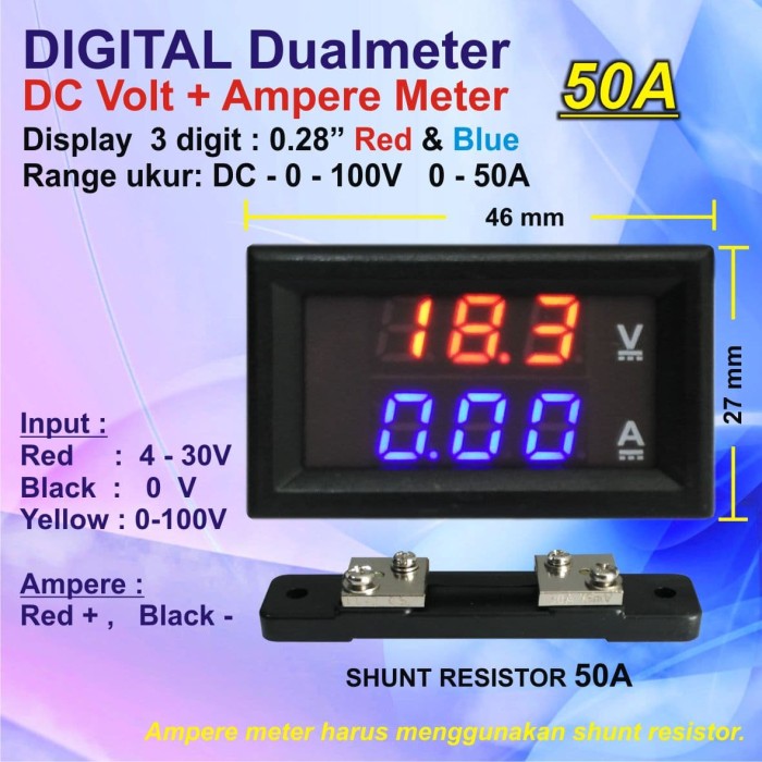 Foto Produk Voltmeter Amperemeter Digital 0-100V 50 Ampere + Shunt 75 mV 50A dari Mitra Abadi Spareparts