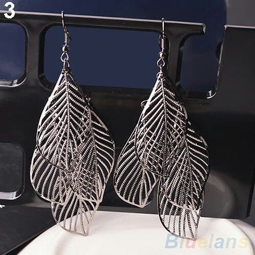 Anting Kait Korea Panjang Menjuntai Model Daun Berongga