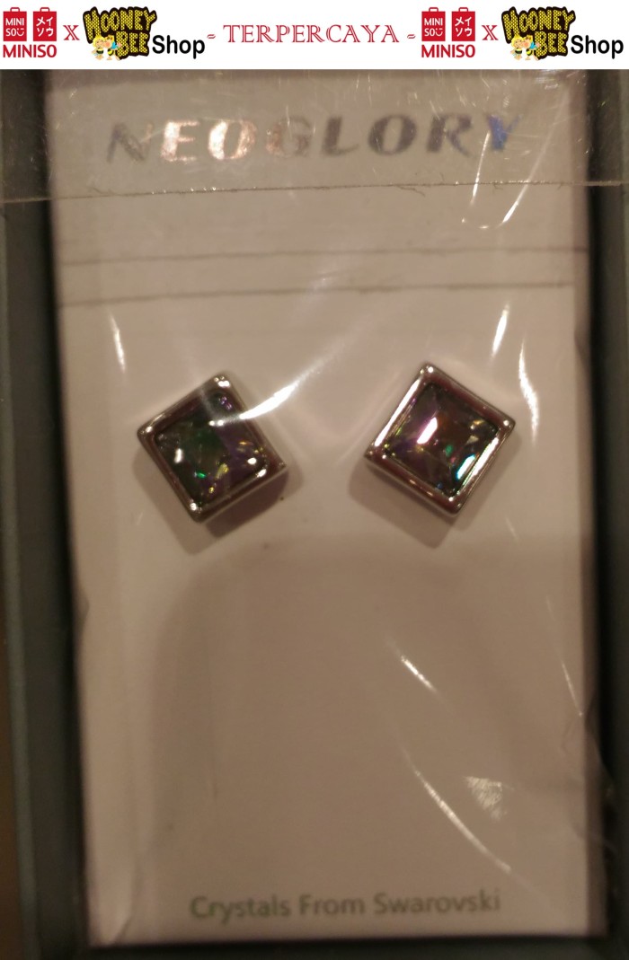 Japan Quality - Anting Swarovski Silver 925 Asli Miniso Square