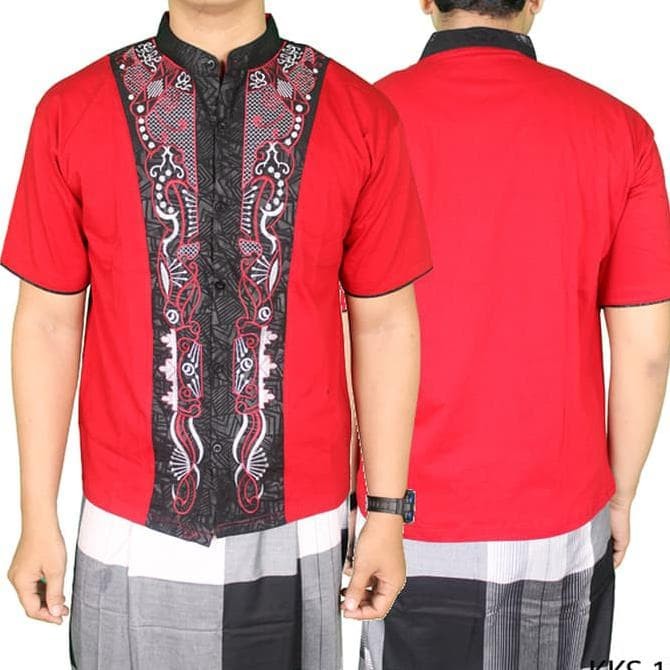 BAJU KOKO KEMEJA MUSLIM PRIA PENDEK BORDIR TENGAH - KKS 12 [ BAJU KOKO