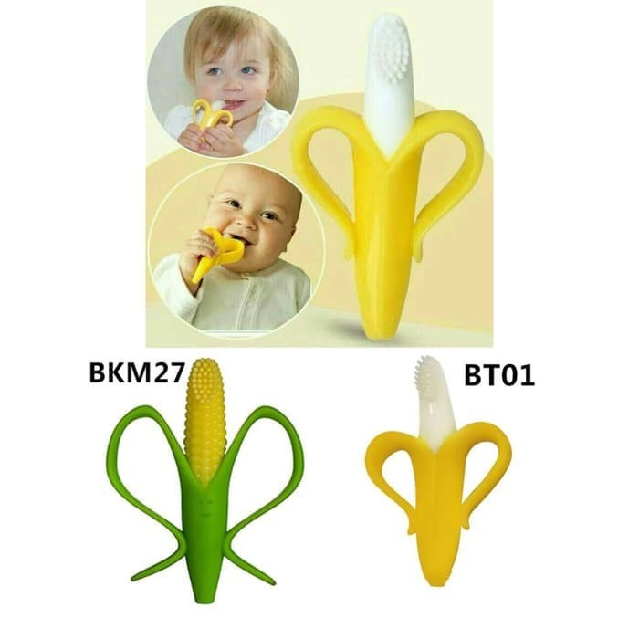 Baby Teether IQ BABY 2 in 1 Silicone Gigitan Bayi Motif Jagung Pisang