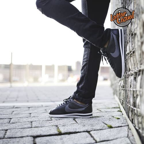 nike cortez black grey leather