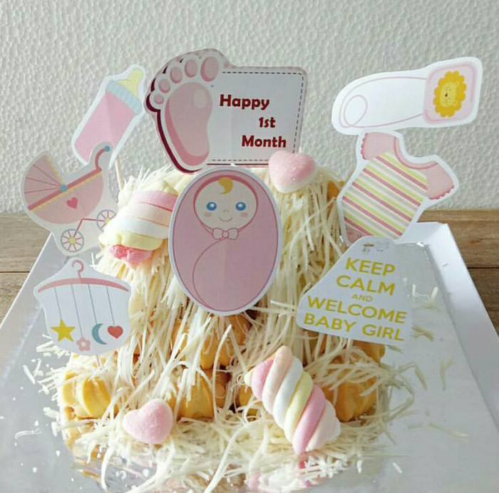 Jual Cake Topper Happy 1st Month Baby Girl Printables Hiasan Kue