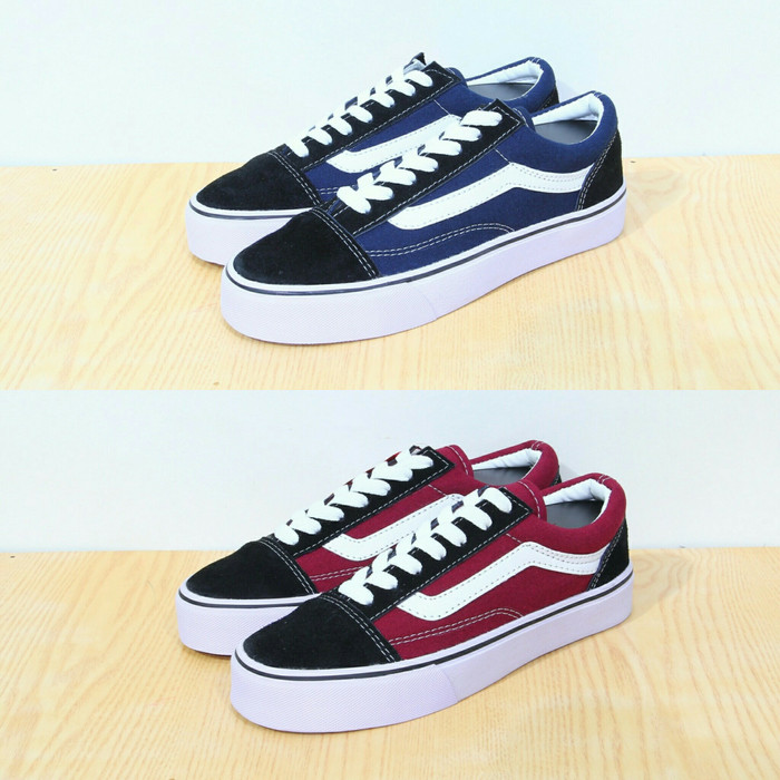Sepatu Vans Old Skool Hitam Kombinasi - Navy, Maroon