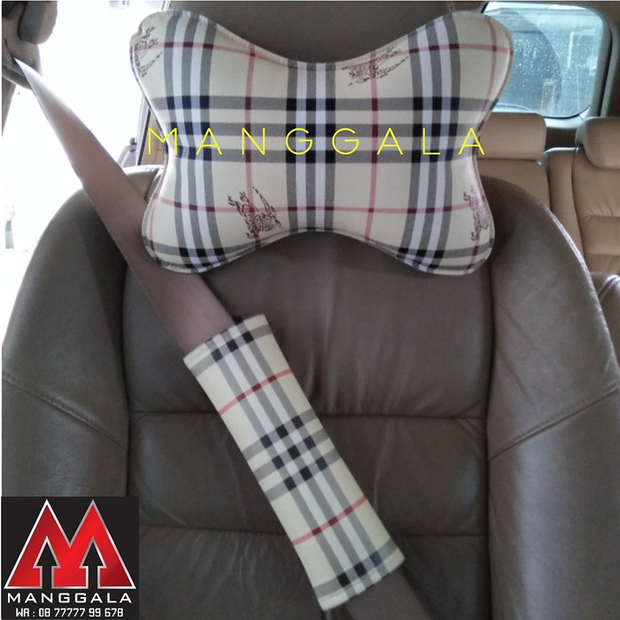 Jual Bantal Headrest Mobil Cover Sarung Seatbelt Safety Pad Bantal Headrest Mobil Cover Sarung Seatbelt Safety Pad Burberry 1