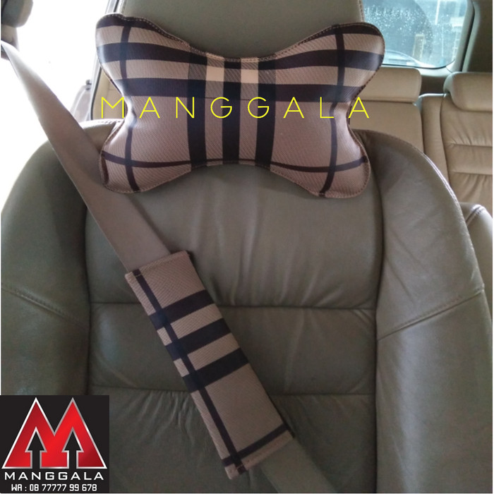 Jual Bantal Headrest Mobil Cover Sarung Seatbelt Safety Pad Bantal Headrest Mobil Cover Sarung Seatbelt Safety Pad Burberry 3