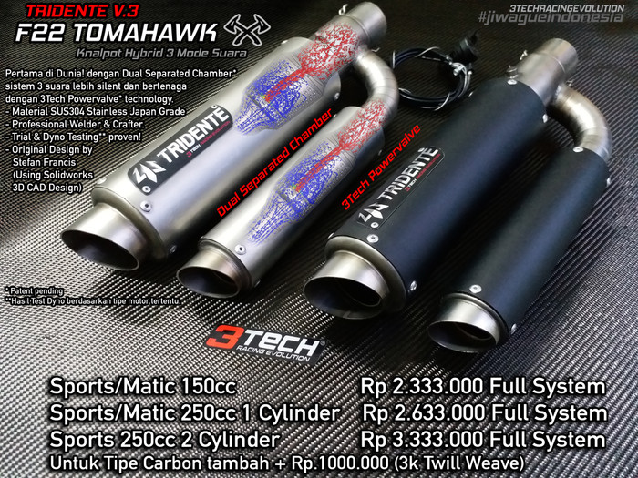 Jual Knalpot Hybrid 3 Suara Tridente F22 Tomahawk 150cc Fullsystem Kab Tangerang 3tech Racing Evolution Tokopedia