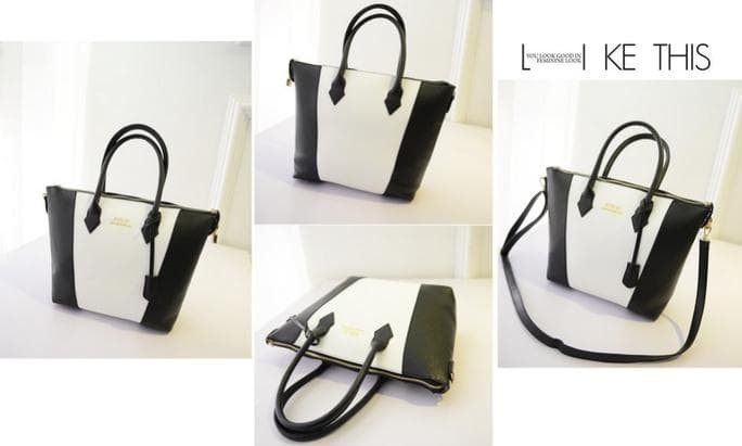 Termurah! tas tote bag hitam putih 2 warna besar bahu pundak wanita